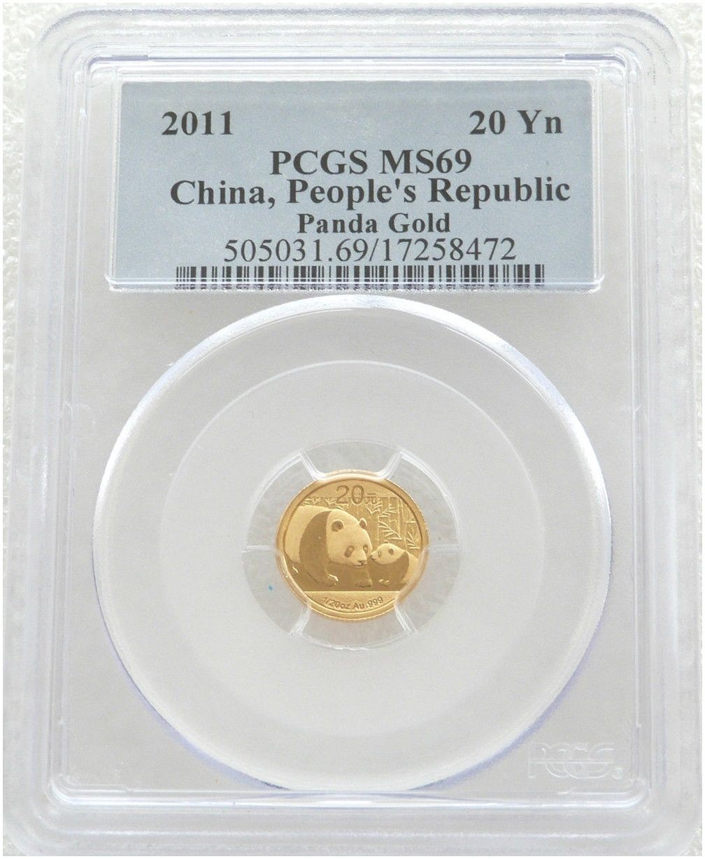 2011 China Panda 20 Yuan Gold 1/20oz Coin PCGS MS69