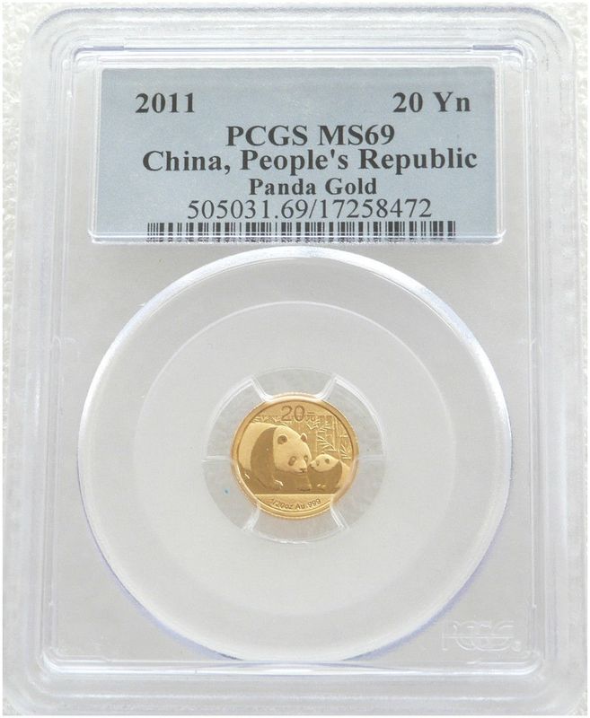 2011 China Panda 20 Yuan Gold 1/20oz Coin PCGS MS69