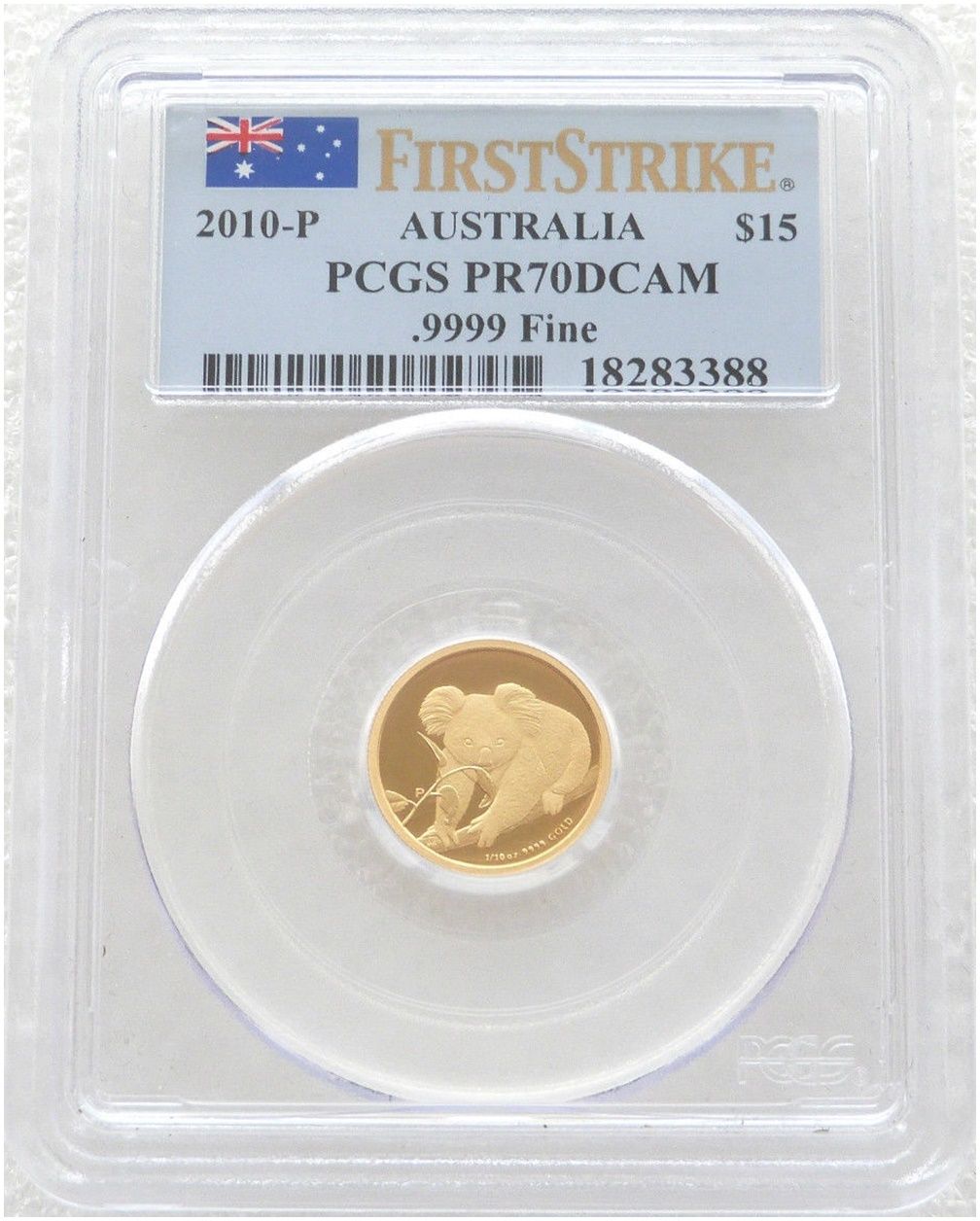 2010 Australia Koala $15 Gold Proof 1/10oz Coin PCGS PR70 DCAM First Strike