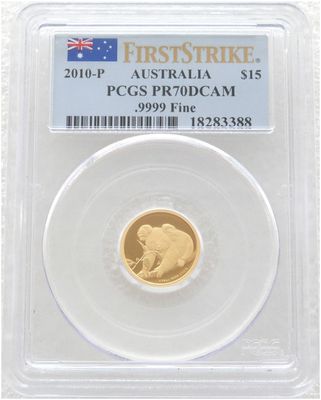 2010 Australia Koala $15 Gold Proof 1/10oz Coin PCGS PR70 DCAM First Strike