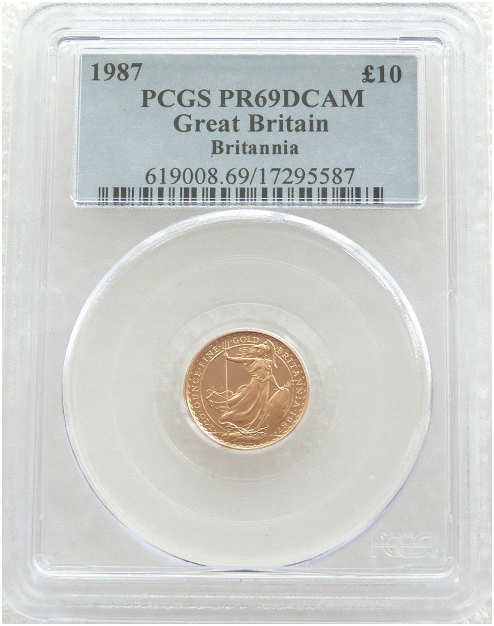 1987 Britannia £10 Gold Proof 1/10oz Coin PCGS PR69 DCAM