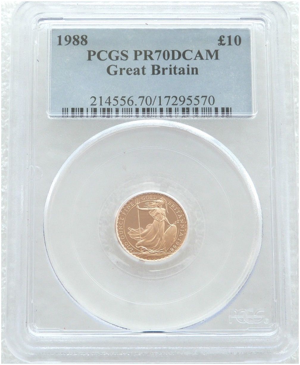 1988 Britannia £10 Gold Proof 1/10oz Coin PCGS PR70 DCAM