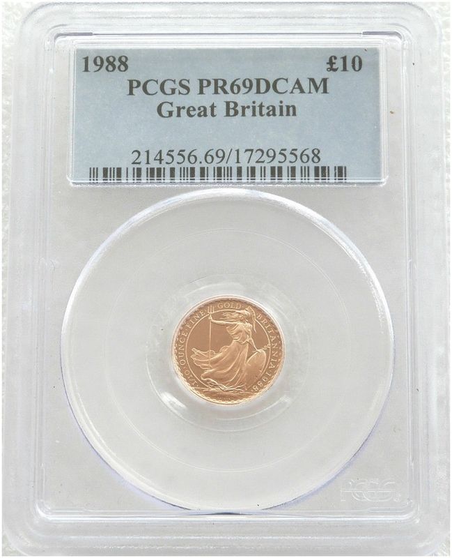 1988 Britannia £10 Gold Proof 1/10oz Coin PCGS PR69 DCAM