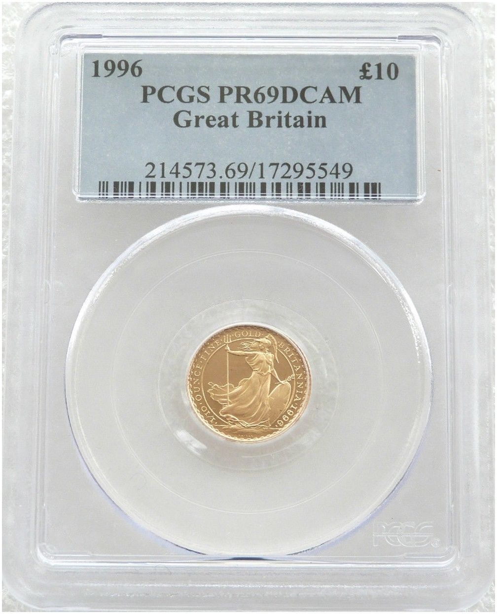 1996 Britannia £10 Gold Proof 1/10oz Coin PCGS PR69 DCAM