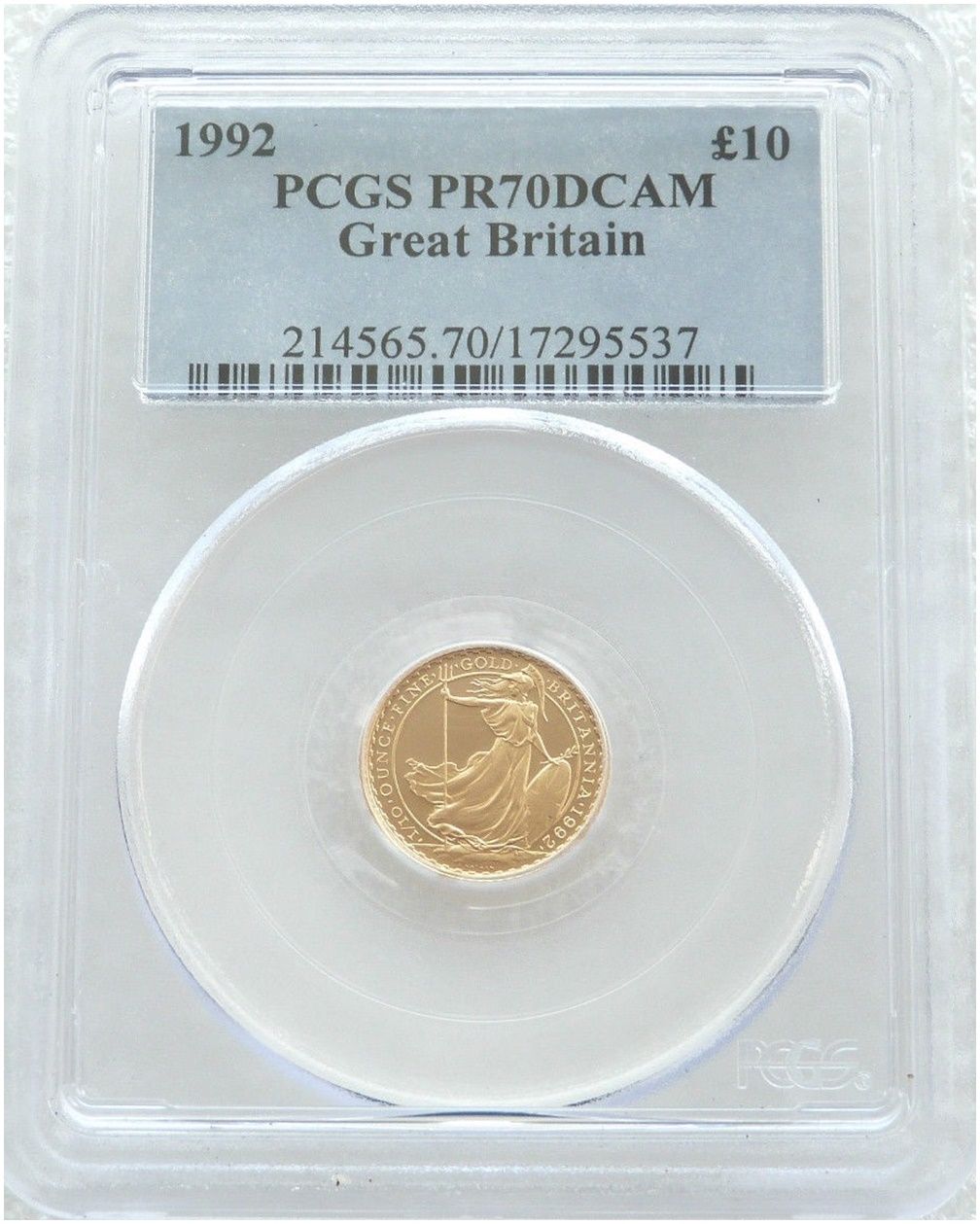 1992 Britannia £10 Gold Proof 1/10oz Coin PCGS PR70 DCAM