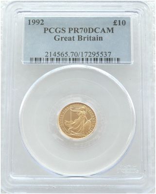 1992 Britannia £10 Gold Proof 1/10oz Coin PCGS PR70 DCAM