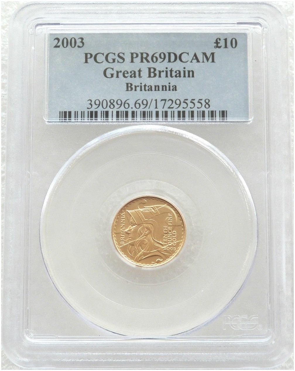 2003 Britannia £10 Gold Proof 1/10oz Coin PCGS PR69 DCAM