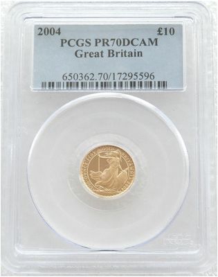 2004 Britannia £10 Gold Proof 1/10oz Coin PCGS PR70 DCAM