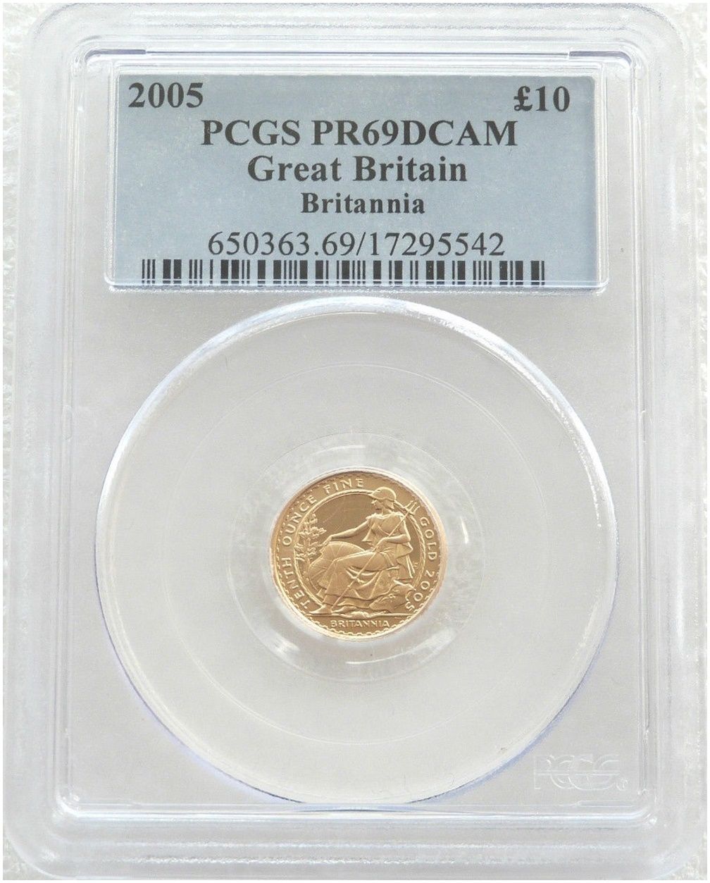 2005 Britannia £10 Gold Proof 1/10oz Coin PCGS PR69 DCAM