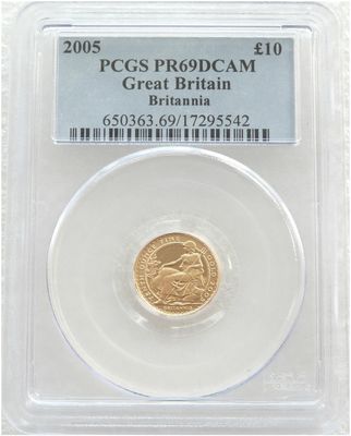 2005 Britannia £10 Gold Proof 1/10oz Coin PCGS PR69 DCAM