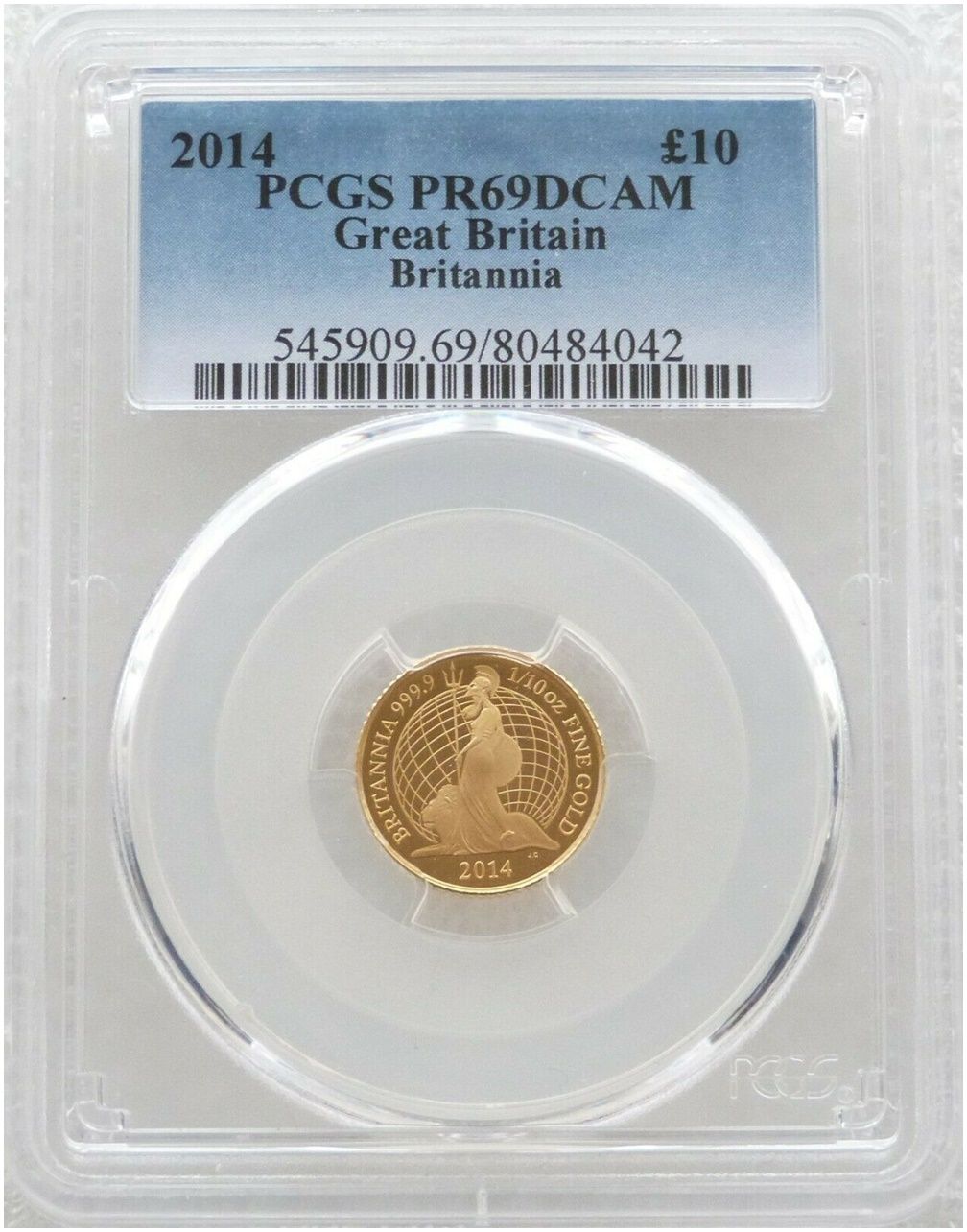 2014 Britannia £10 Gold Proof 1/10oz Coin PCGS PR69 DCAM - Mintage 613