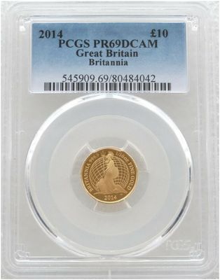 2014 Britannia £10 Gold Proof 1/10oz Coin PCGS PR69 DCAM - Mintage 613