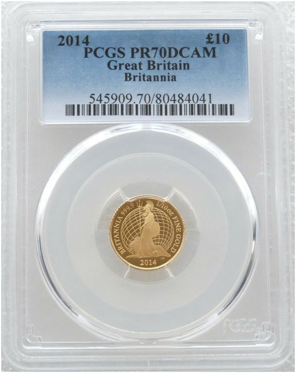 2014 Britannia £10 Gold Proof 1/10oz Coin PCGS PR70 DCAM - Mintage 613