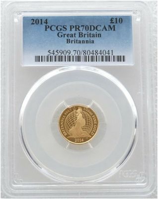 2014 Britannia £10 Gold Proof 1/10oz Coin PCGS PR70 DCAM - Mintage 613