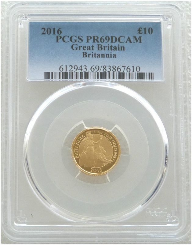 2016 Britannia £10 Gold Proof 1/10oz Coin PCGS PR69 DCAM - Mintage 293