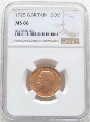 1925 George V Bare Head Full Sovereign Gold Coin NGC MS66