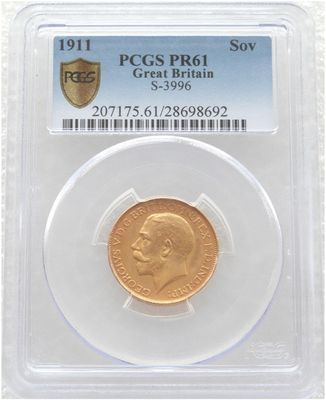 1911 George V Coronation Full Sovereign Gold Proof Coin PCGS PR61