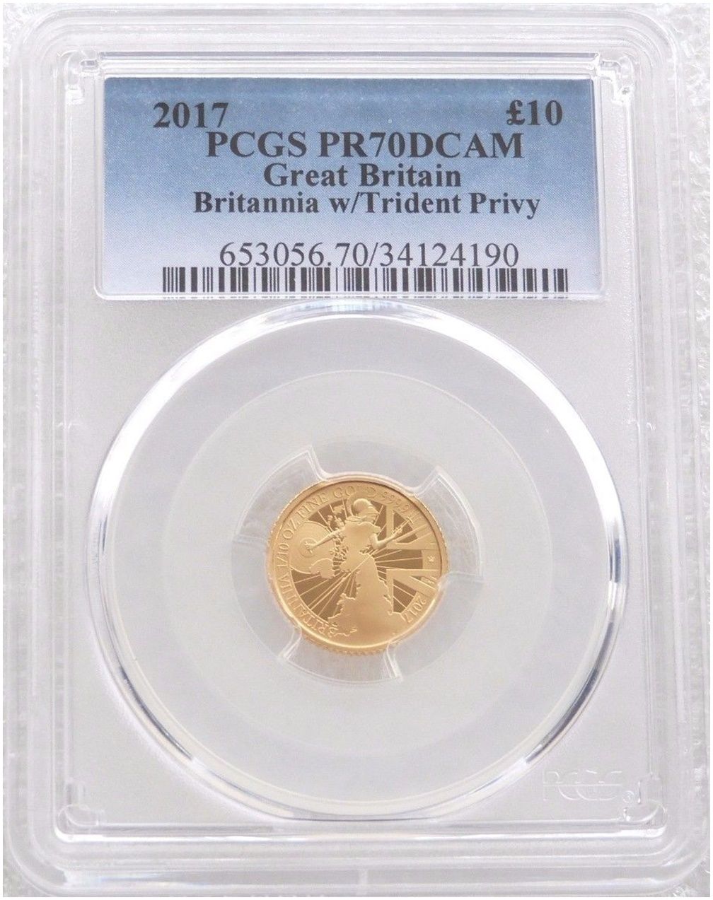 2017 Britannia £10 Gold Proof 1/10oz Coin PCGS PR70 DCAM - Mintage 422