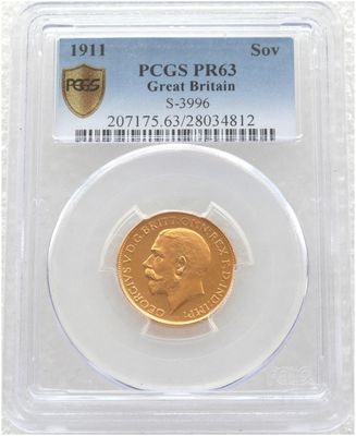 1911 George V Coronation Full Sovereign Gold Proof Coin PCGS PR63