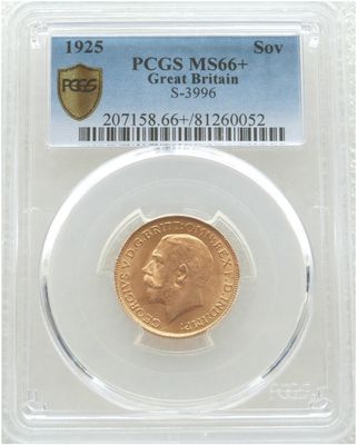 1925 George V Full Sovereign Gold Coin PCGS MS66+
