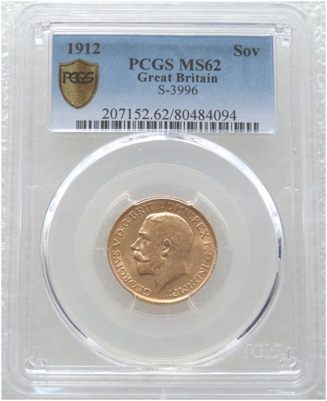 1912 George V Full Sovereign Gold Coin PCGS MS62