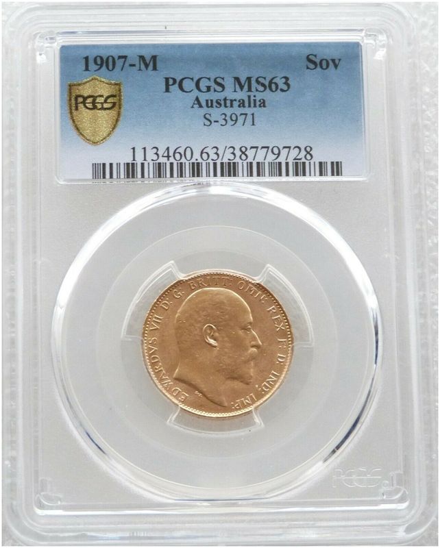 1907-M Australia Melbourne Edward VII Full Sovereign Gold Coin PCGS MS63