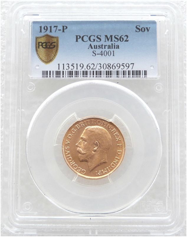 1917-P Australia Perth George V Full Sovereign Gold Coin PCGS MS62