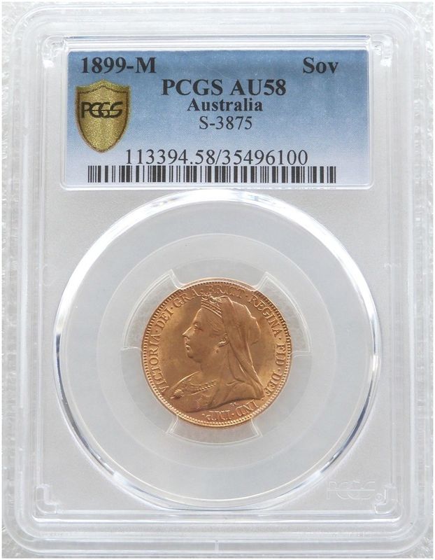 1899-M Australia Melbourne Victoria Full Sovereign Gold Coin PCGS AU58