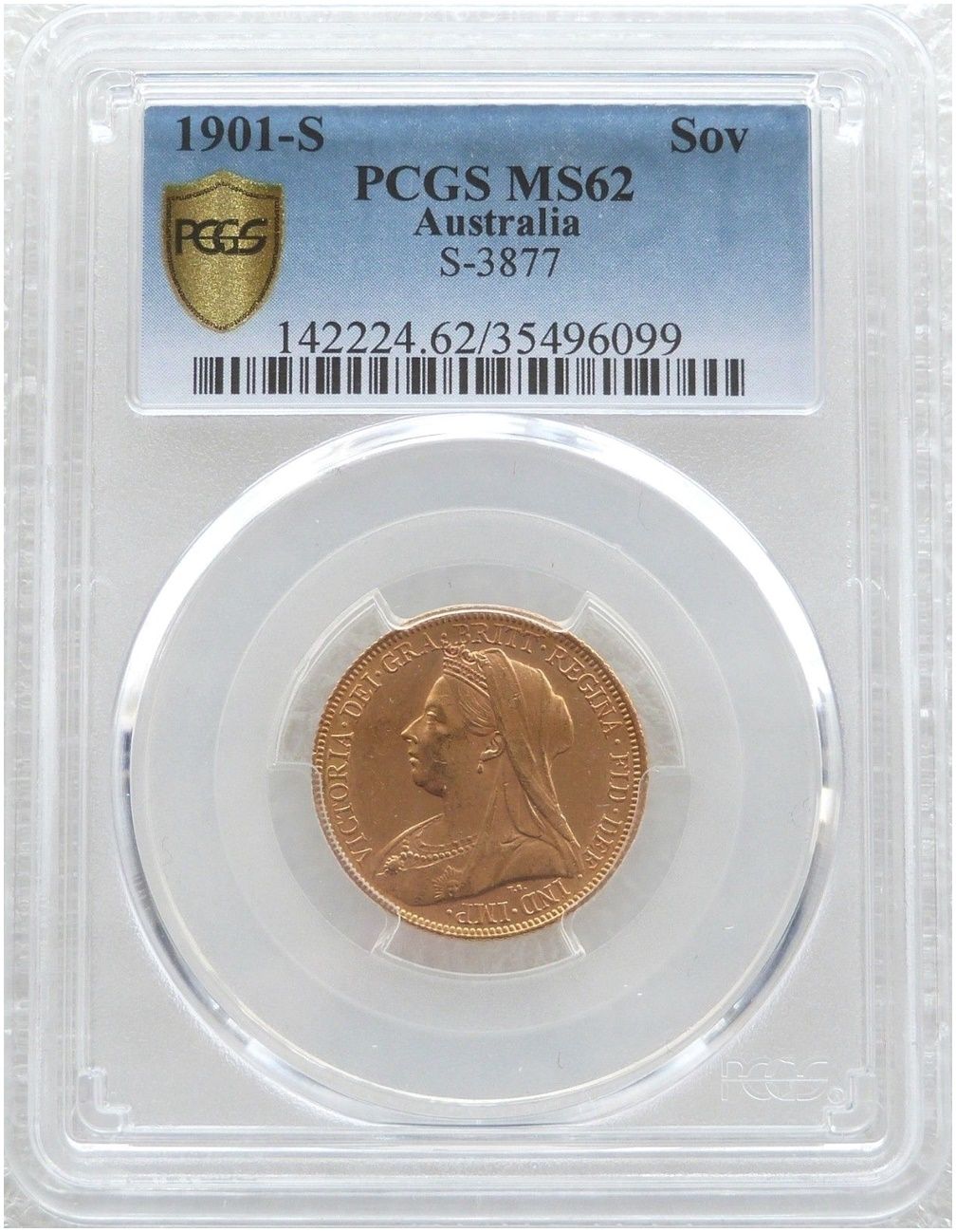 1901-S Australia Sydney Victoria Full Sovereign Gold Coin PCGS MS62