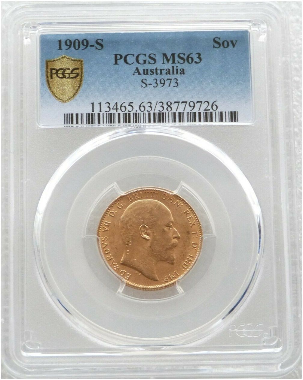 1909-S Australia Sydney Edward VII Full Sovereign Gold Coin PCGS MS63