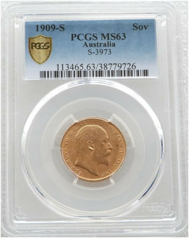 1909-S Australia Sydney Edward VII Full Sovereign Gold Coin PCGS MS63