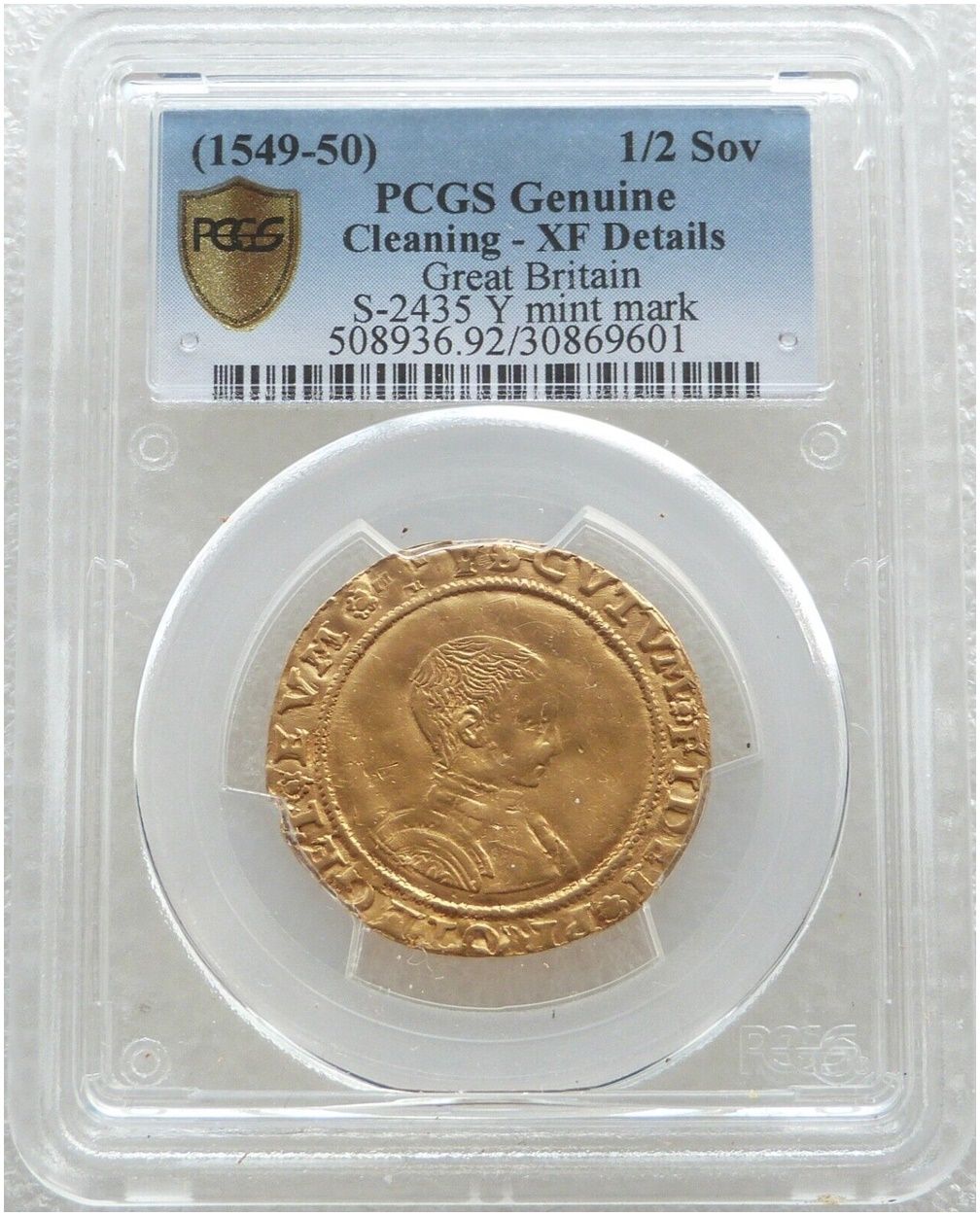1549 - 1550 Edward VI Half Sovereign Gold Coin PCGS XF Details