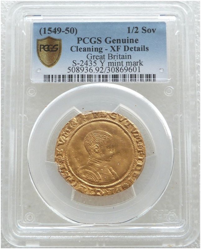 1549 - 1550 Edward VI Half Sovereign Gold Coin PCGS XF Details