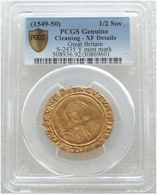 1549 - 1550 Edward VI Half Sovereign Gold Coin PCGS XF Details