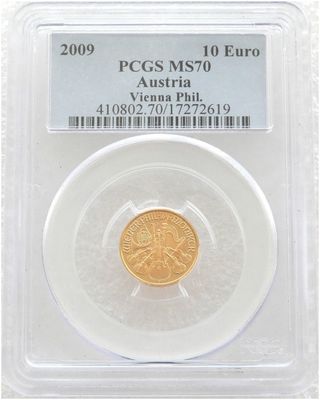 2009 Austria Vienna Philharmonic 10 Euro Gold 1/10oz Coin PCGS MS70