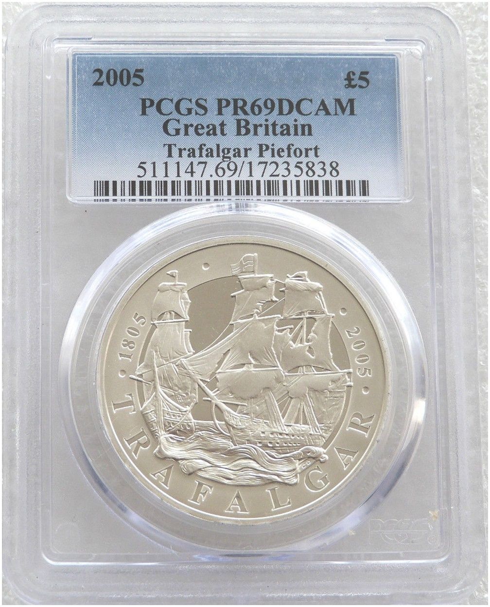 2005 Battle of Trafalgar Piedfort £5 Silver Proof Coin PCGS PR69 DCAM