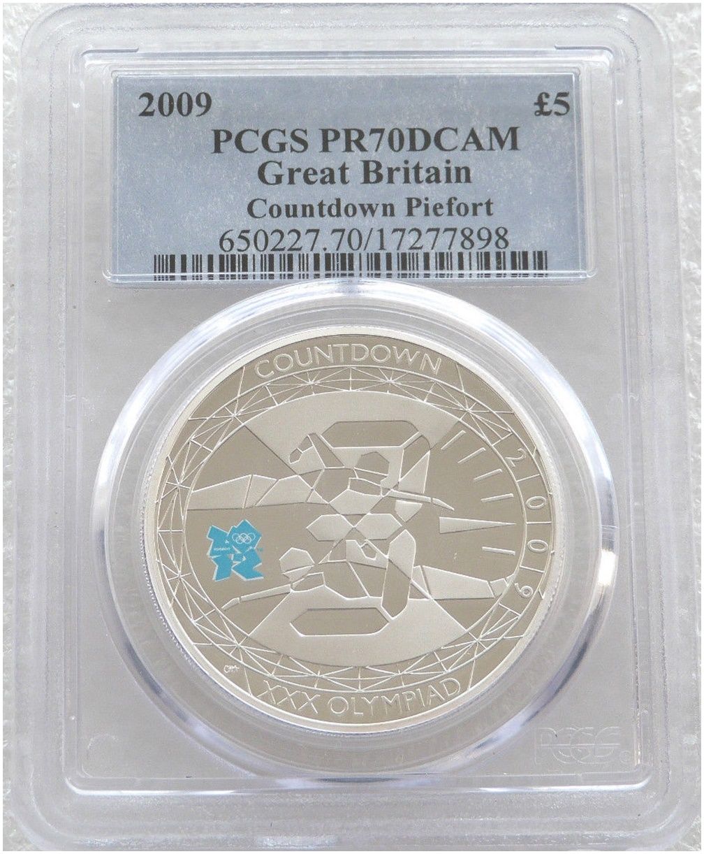 2009 London Olympic Games Countdown Piedfort £5 Silver Proof Coin PCGS PR70 DCAM