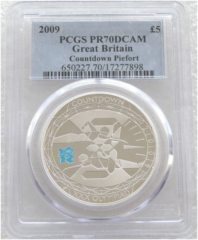 2009 London Olympic Games Countdown Piedfort £5 Silver Proof Coin PCGS PR70 DCAM