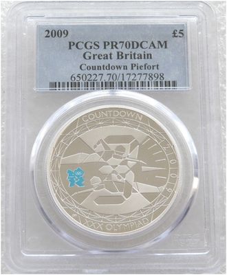 2009 London Olympic Games Countdown Piedfort £5 Silver Proof Coin PCGS PR70 DCAM