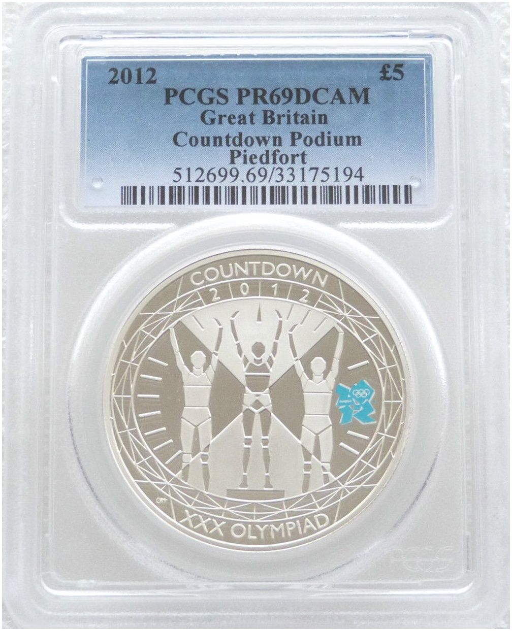 2012 London Olympic Games Countdown Piedfort £5 Silver Proof Coin PCGS PR69 DCAM