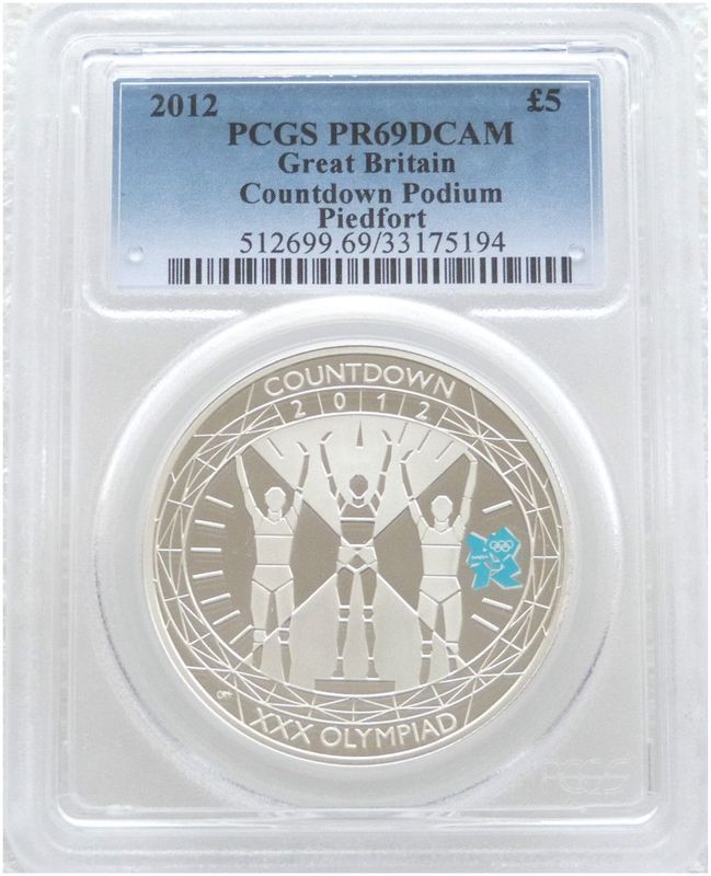 2012 London Olympic Games Countdown Piedfort £5 Silver Proof Coin PCGS PR69 DCAM