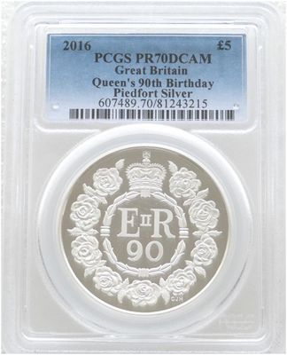 2016 Queens 90th Birthday Piedfort £5 Silver Proof Coin PCGS PR70 DCAM