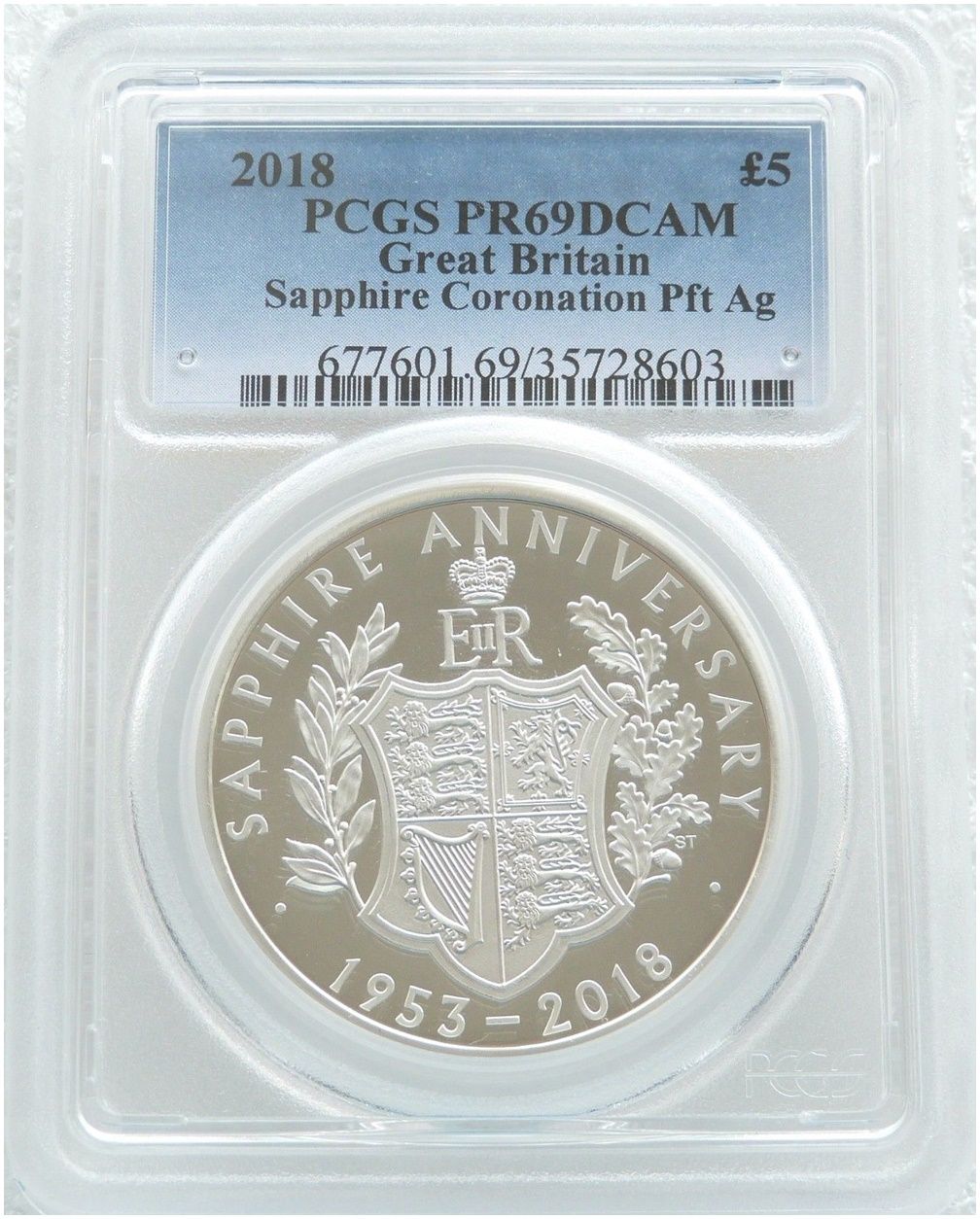 2018 Sapphire Coronation Piedfort £5 Silver Proof Coin PCGS PR69 DCAM