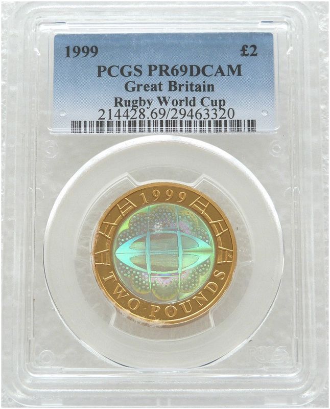 1999 Rugby World Cup Hologram Piedfort £2 Silver Proof Coin PCGS PR69 DCAM