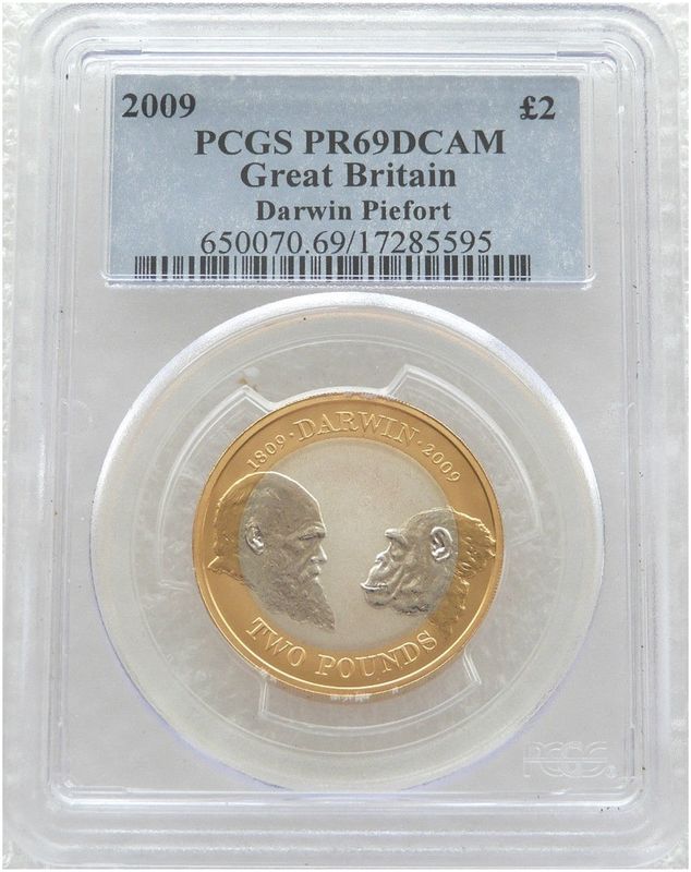 2009 Charles Darwin Piedfort £2 Silver Proof Coin PCGS PR69 DCAM