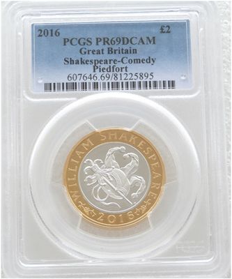 2016 William Shakespeare Comedies Piedfort £2 Silver Proof Coin PCGS PR69 DCAM