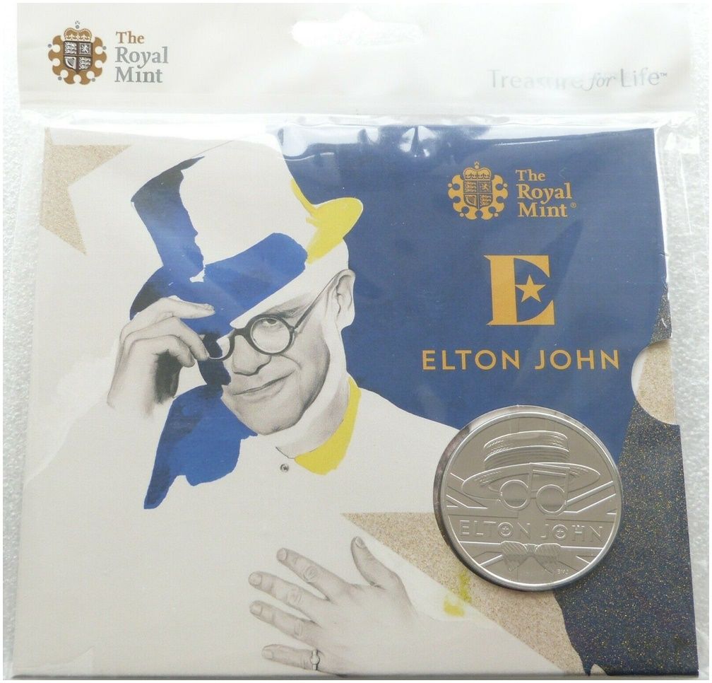 2020 Music Legends Elton John Illustration £5 Brilliant Uncirculated Coin Pack Sealed