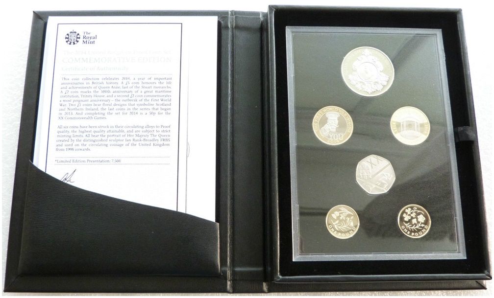 2014 Royal Mint Deluxe Commemorative Proof 6 Coin Set Box Coa