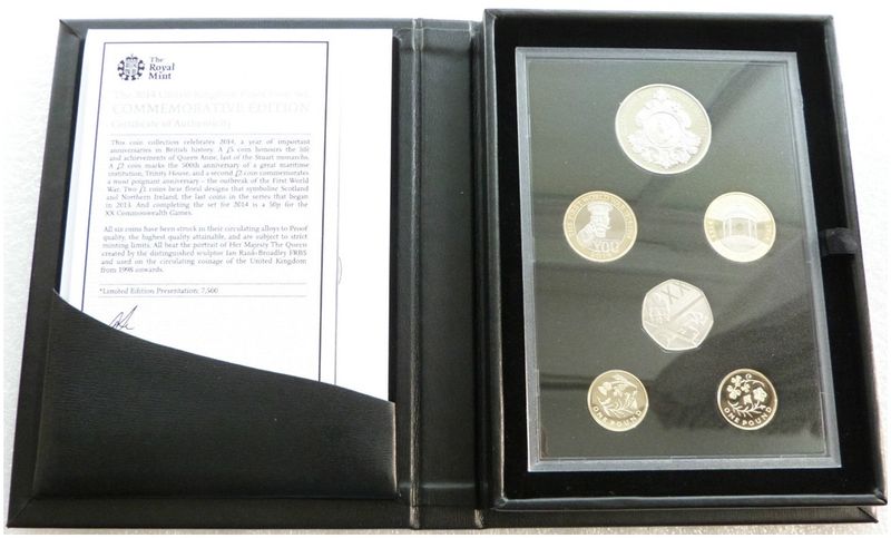 2014 Royal Mint Deluxe Commemorative Proof 6 Coin Set Box Coa