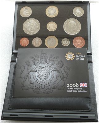 2008 Royal Mint Deluxe Proof 11 Coin Set Black Leather Case Coa